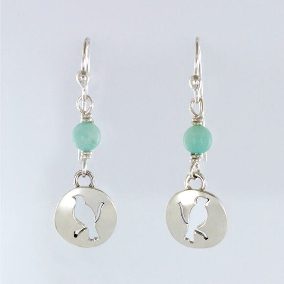 Far Fetched Jewelry - Far Fetched Bird Cutout Dangle Earrings Amazonite Bead 925 Sterling Silver